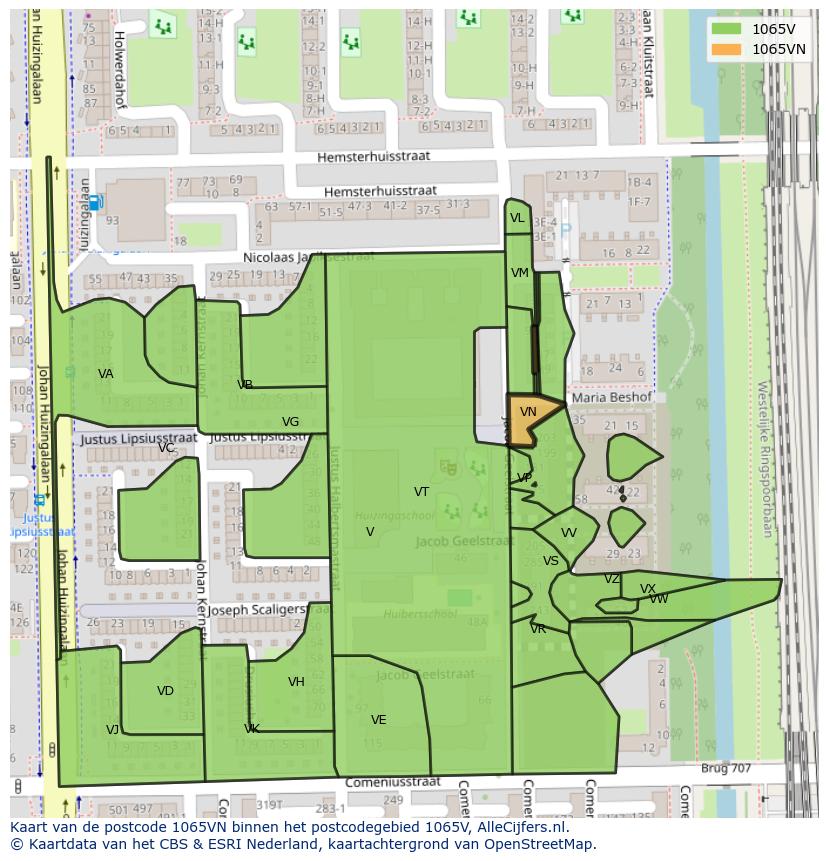 Afbeelding van het postcodegebied 1065 VN op de kaart.