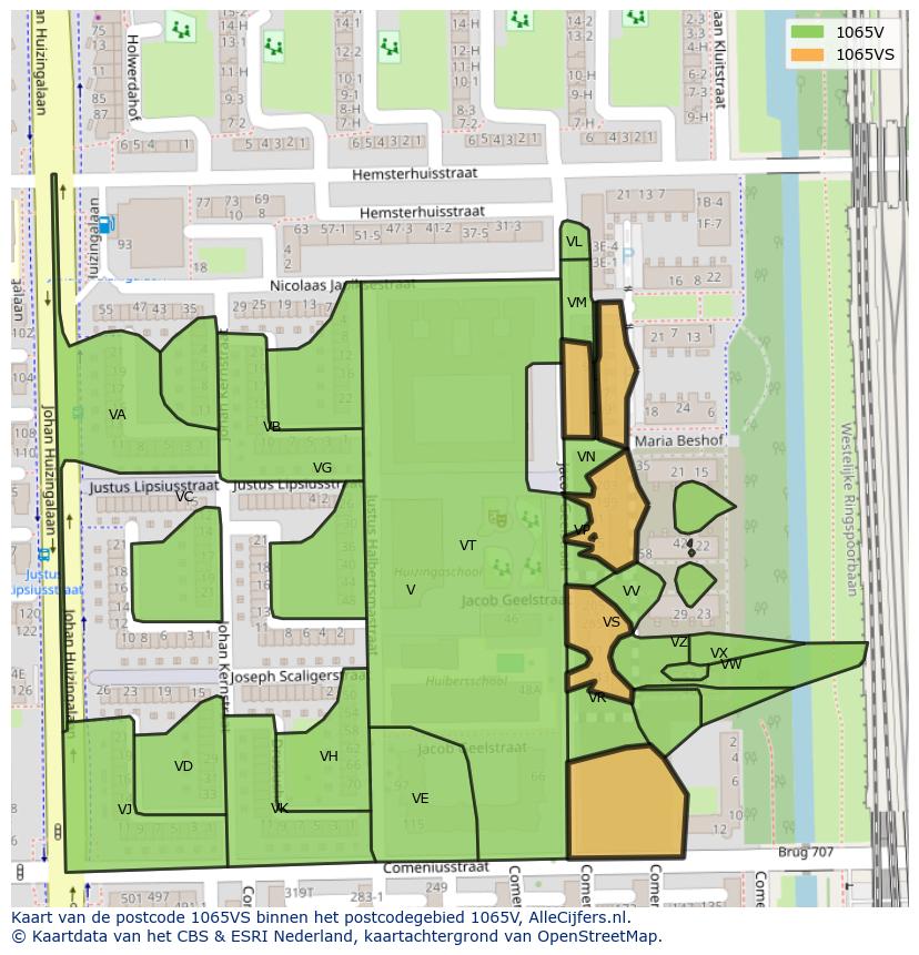 Afbeelding van het postcodegebied 1065 VS op de kaart.