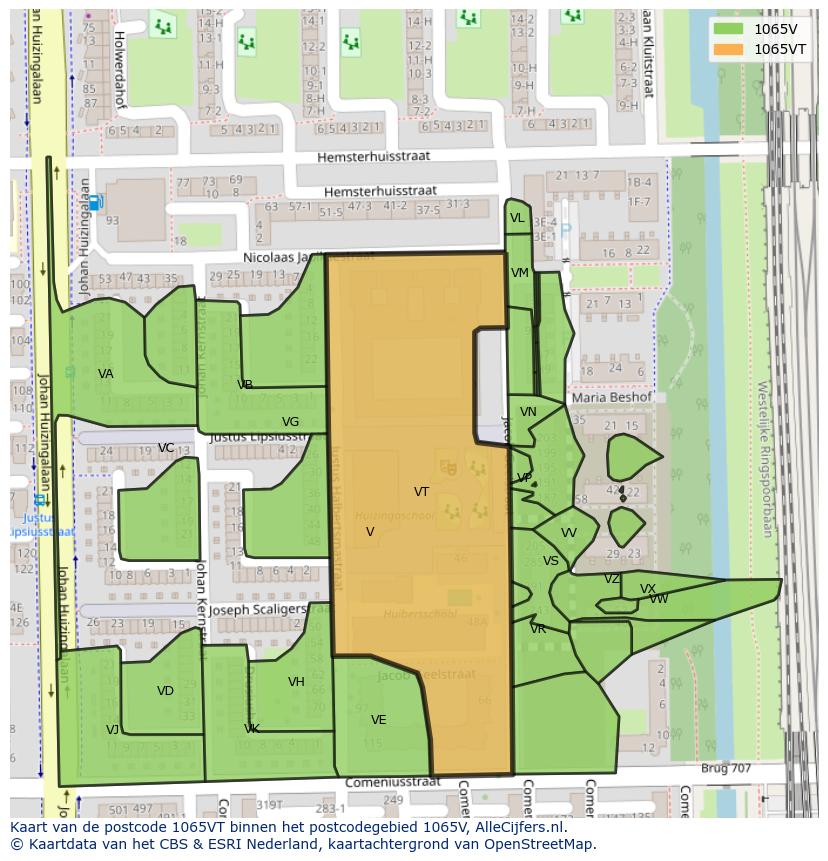 Afbeelding van het postcodegebied 1065 VT op de kaart.