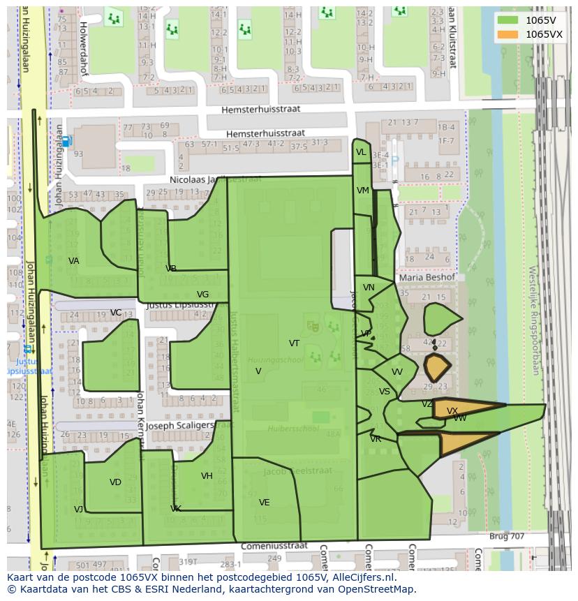 Afbeelding van het postcodegebied 1065 VX op de kaart.
