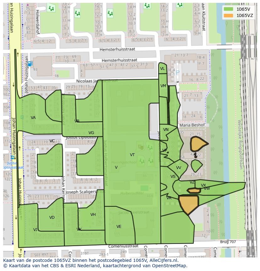 Afbeelding van het postcodegebied 1065 VZ op de kaart.