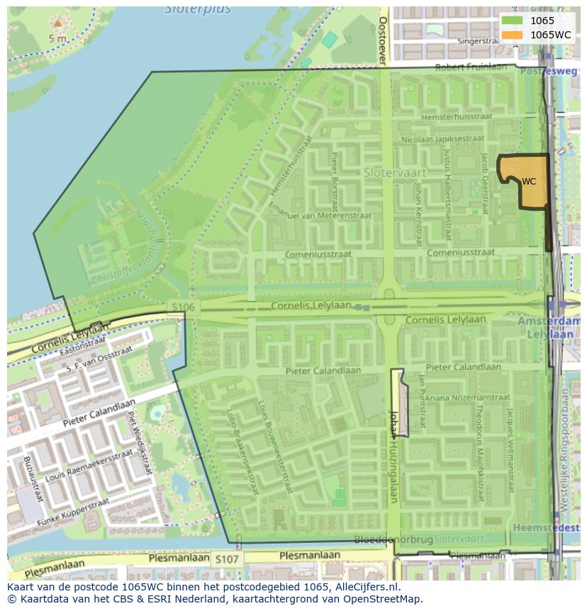 Afbeelding van het postcodegebied 1065 WC op de kaart.