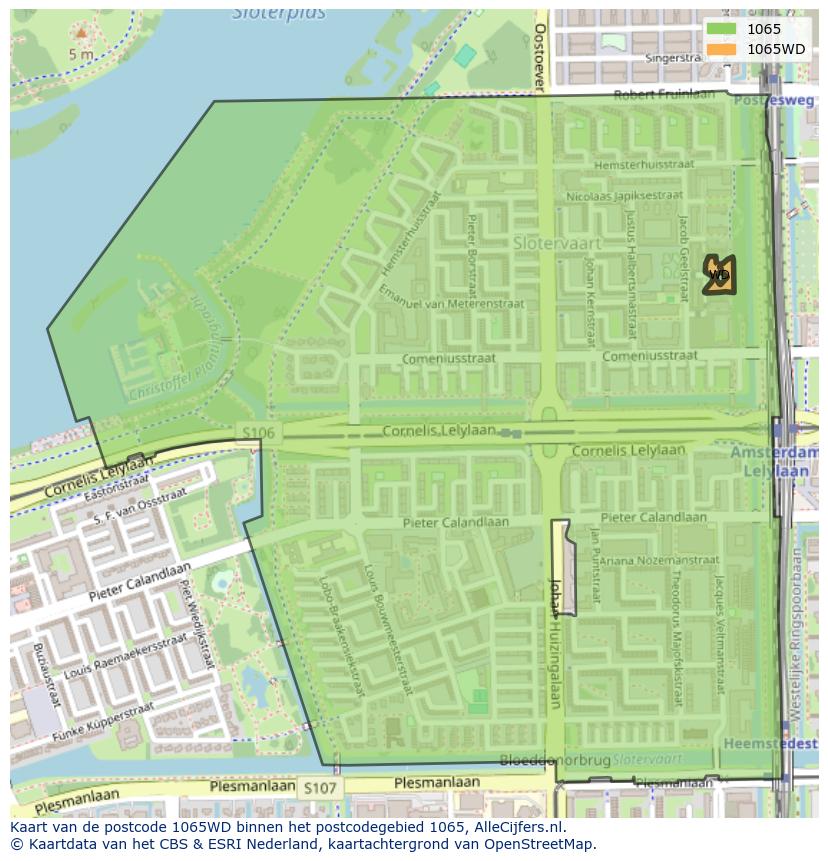 Afbeelding van het postcodegebied 1065 WD op de kaart.