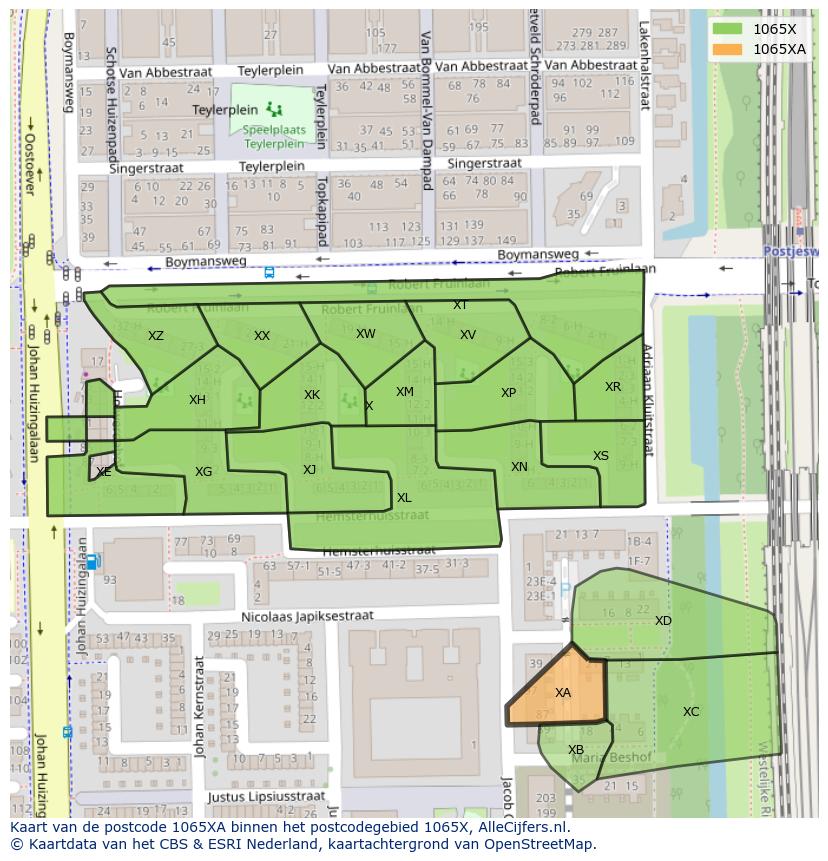 Afbeelding van het postcodegebied 1065 XA op de kaart.
