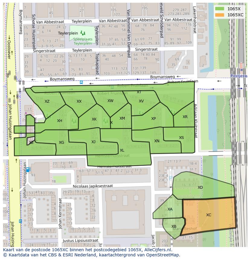 Afbeelding van het postcodegebied 1065 XC op de kaart.