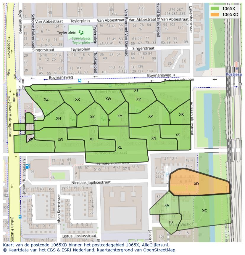 Afbeelding van het postcodegebied 1065 XD op de kaart.