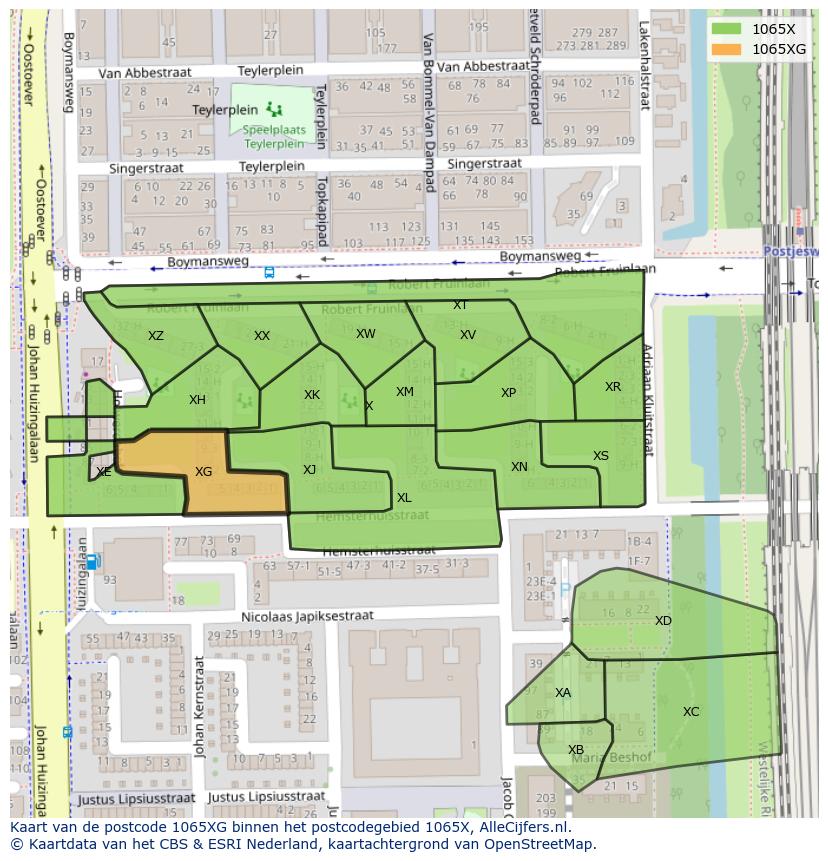 Afbeelding van het postcodegebied 1065 XG op de kaart.