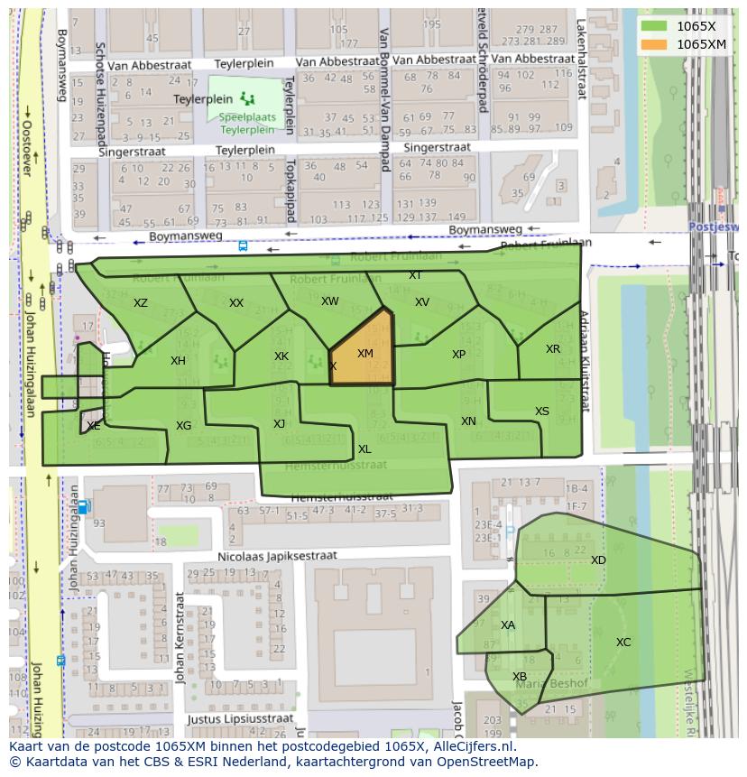 Afbeelding van het postcodegebied 1065 XM op de kaart.