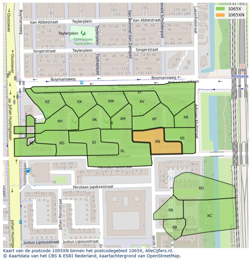 Afbeelding van het postcodegebied 1065 XN op de kaart.