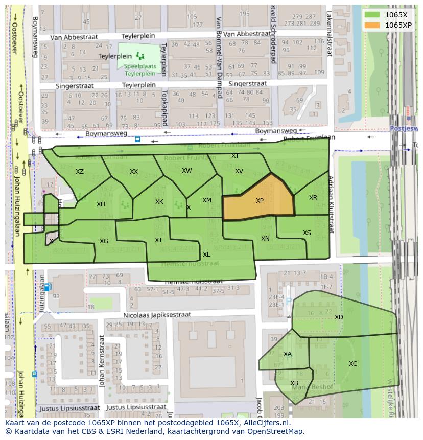 Afbeelding van het postcodegebied 1065 XP op de kaart.