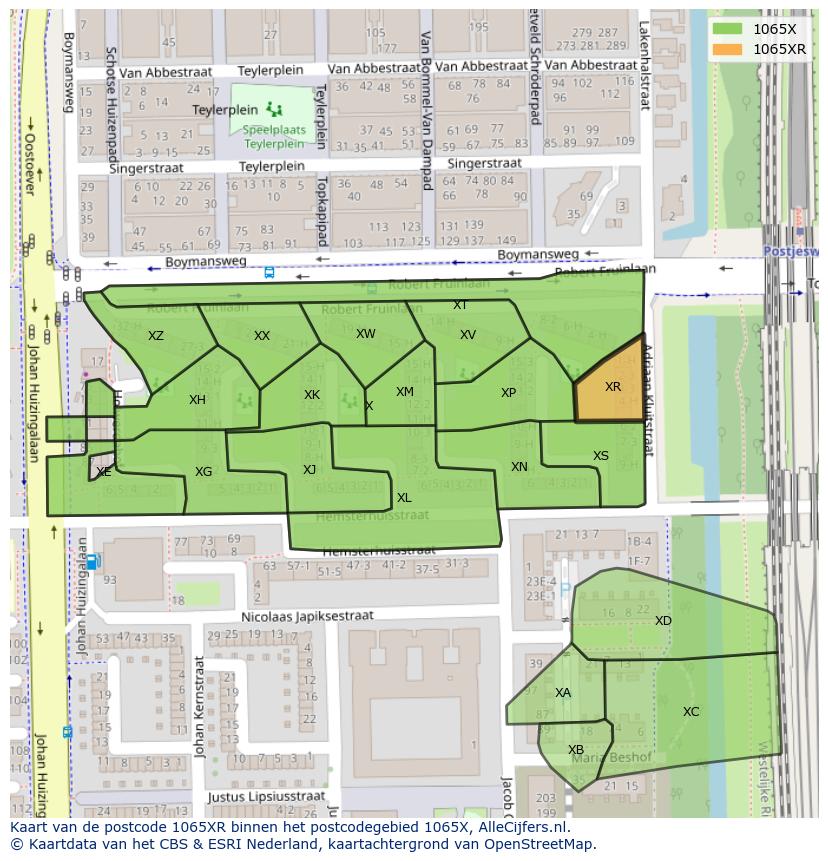 Afbeelding van het postcodegebied 1065 XR op de kaart.