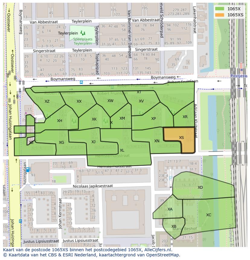Afbeelding van het postcodegebied 1065 XS op de kaart.