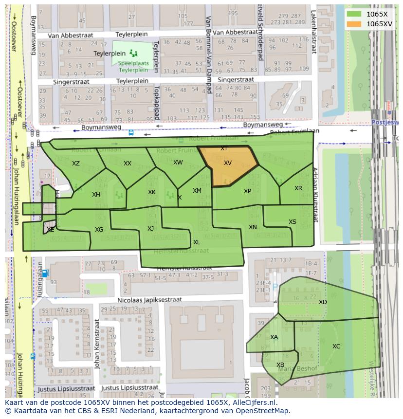 Afbeelding van het postcodegebied 1065 XV op de kaart.