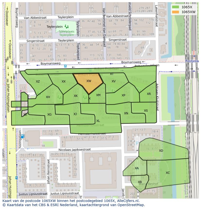 Afbeelding van het postcodegebied 1065 XW op de kaart.