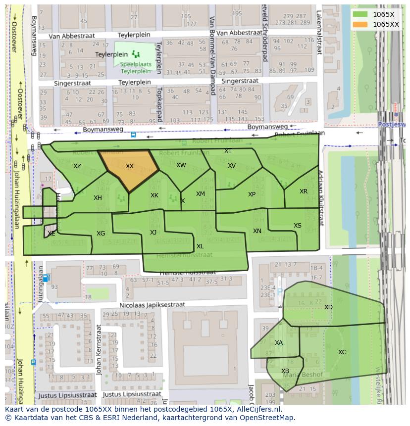 Afbeelding van het postcodegebied 1065 XX op de kaart.