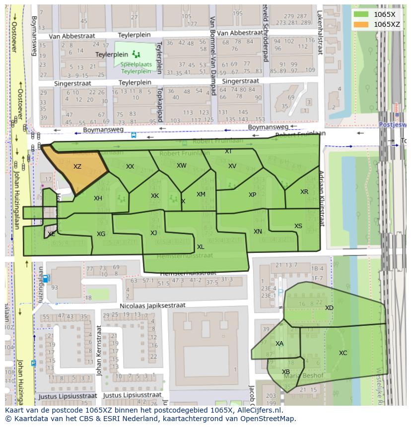 Afbeelding van het postcodegebied 1065 XZ op de kaart.