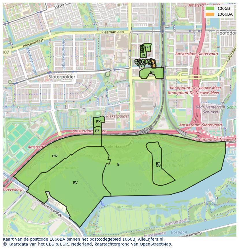 Afbeelding van het postcodegebied 1066 BA op de kaart.