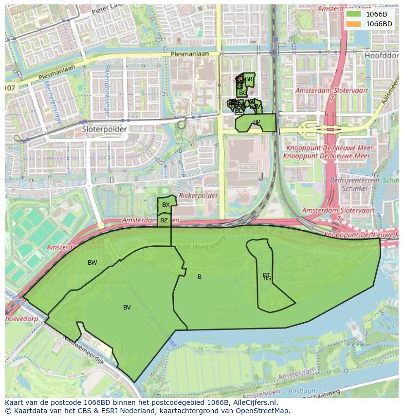 Afbeelding van het postcodegebied 1066 BD op de kaart.
