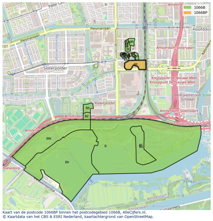 Afbeelding van het postcodegebied 1066 BP op de kaart.