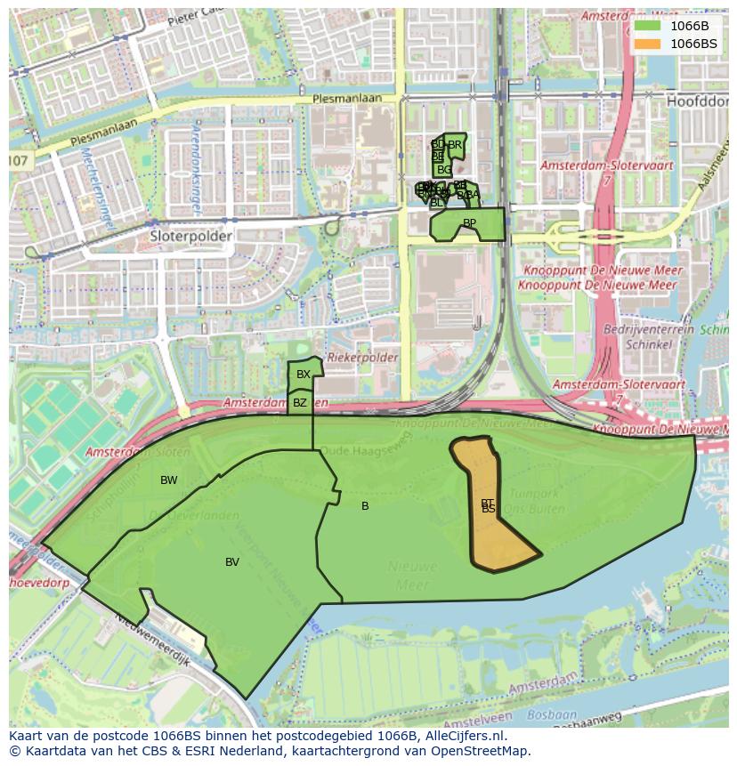 Afbeelding van het postcodegebied 1066 BS op de kaart.