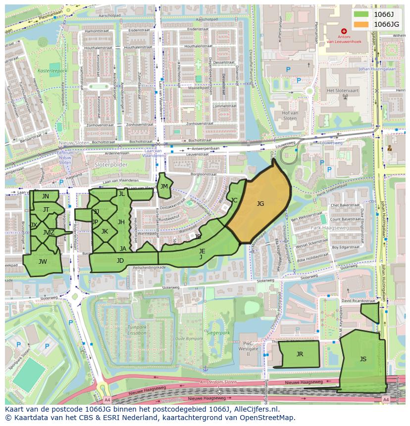 Afbeelding van het postcodegebied 1066 JG op de kaart.