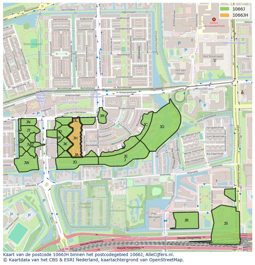 Afbeelding van het postcodegebied 1066 JH op de kaart.
