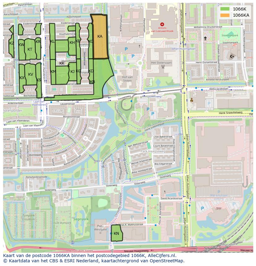 Afbeelding van het postcodegebied 1066 KA op de kaart.