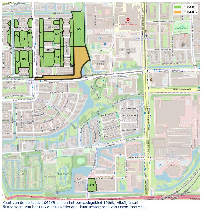 Afbeelding van het postcodegebied 1066 KB op de kaart.