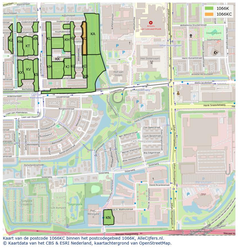 Afbeelding van het postcodegebied 1066 KC op de kaart.