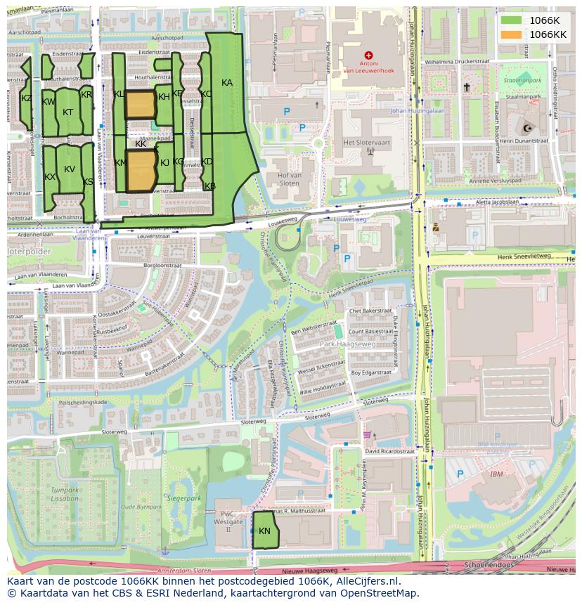 Afbeelding van het postcodegebied 1066 KK op de kaart.