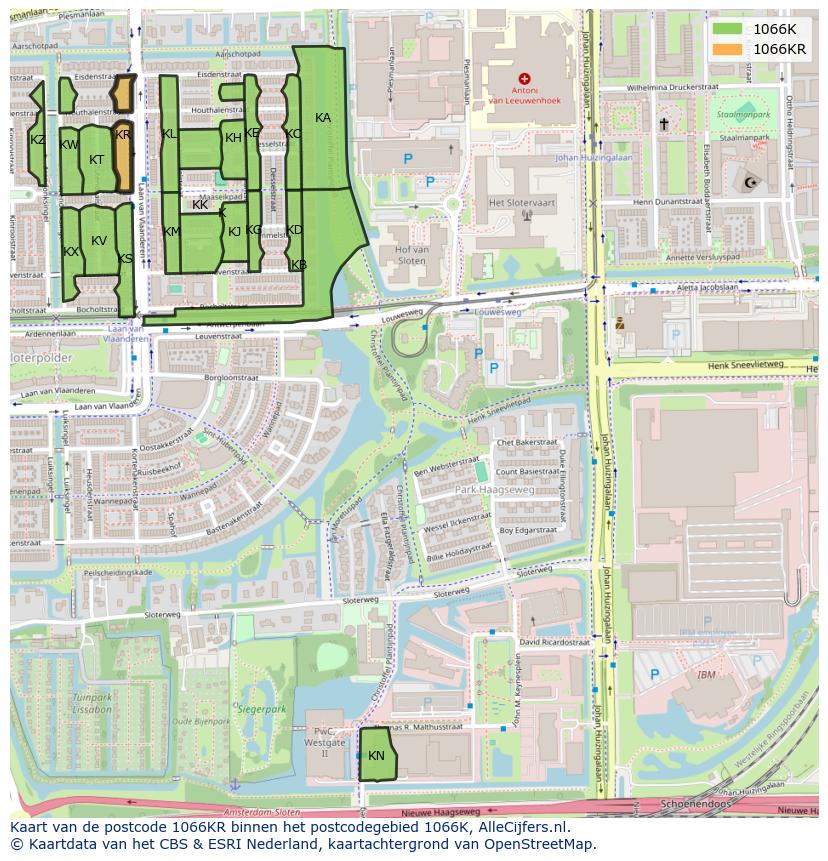 Afbeelding van het postcodegebied 1066 KR op de kaart.