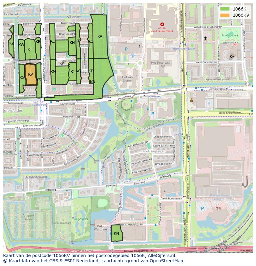 Afbeelding van het postcodegebied 1066 KV op de kaart.