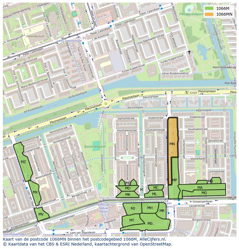 Afbeelding van het postcodegebied 1066 MN op de kaart.
