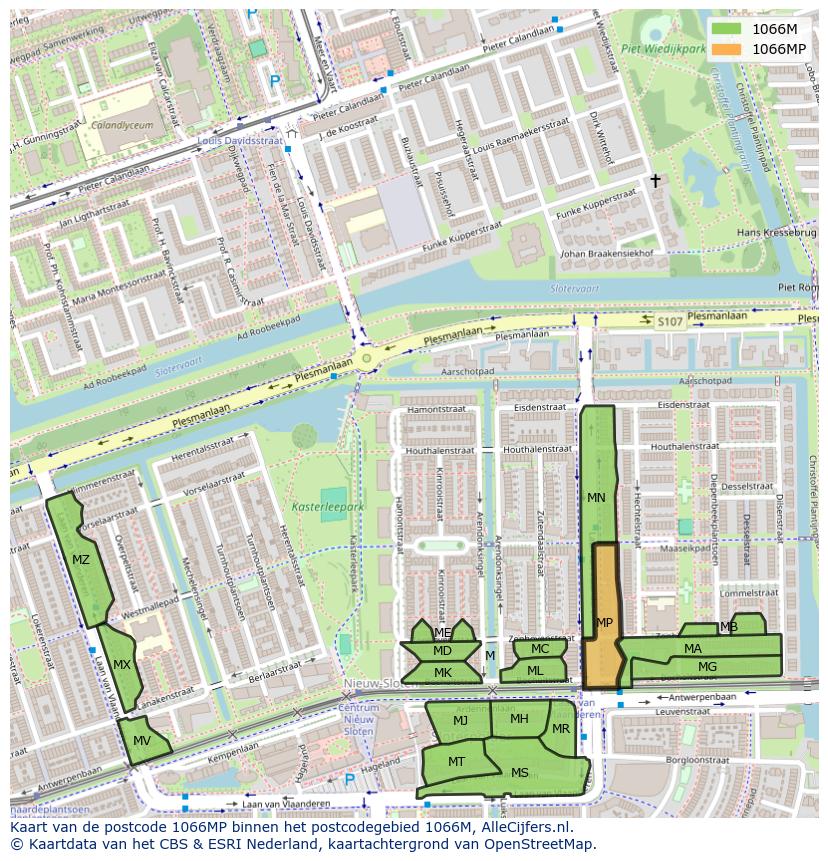 Afbeelding van het postcodegebied 1066 MP op de kaart.