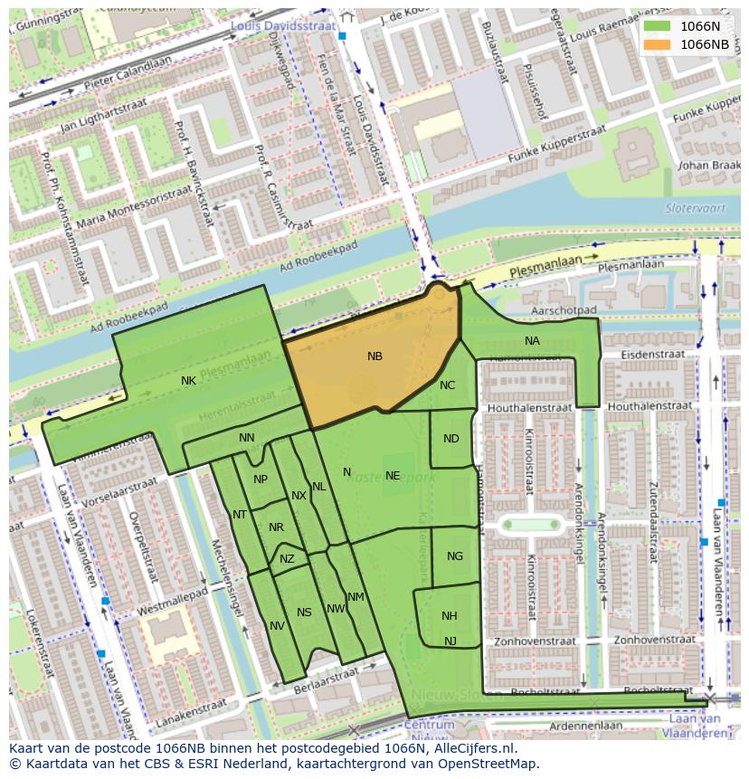 Afbeelding van het postcodegebied 1066 NB op de kaart.