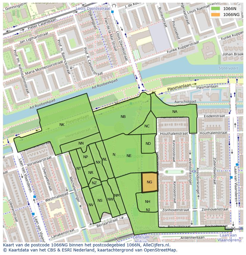 Afbeelding van het postcodegebied 1066 NG op de kaart.