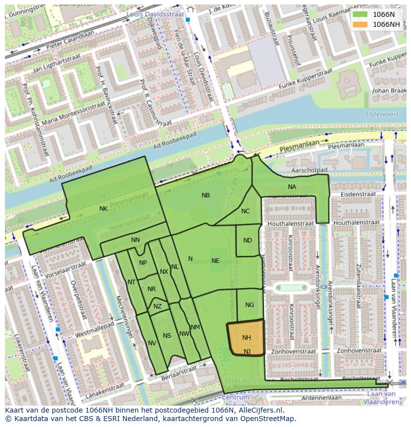 Afbeelding van het postcodegebied 1066 NH op de kaart.