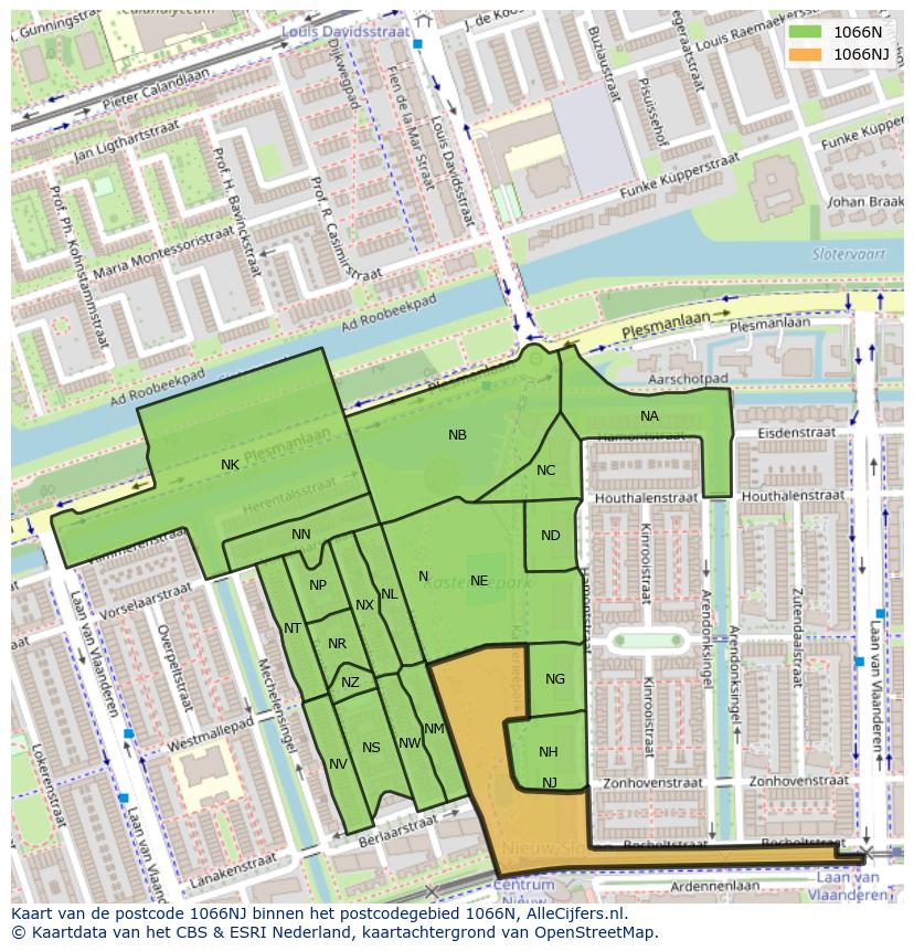 Afbeelding van het postcodegebied 1066 NJ op de kaart.