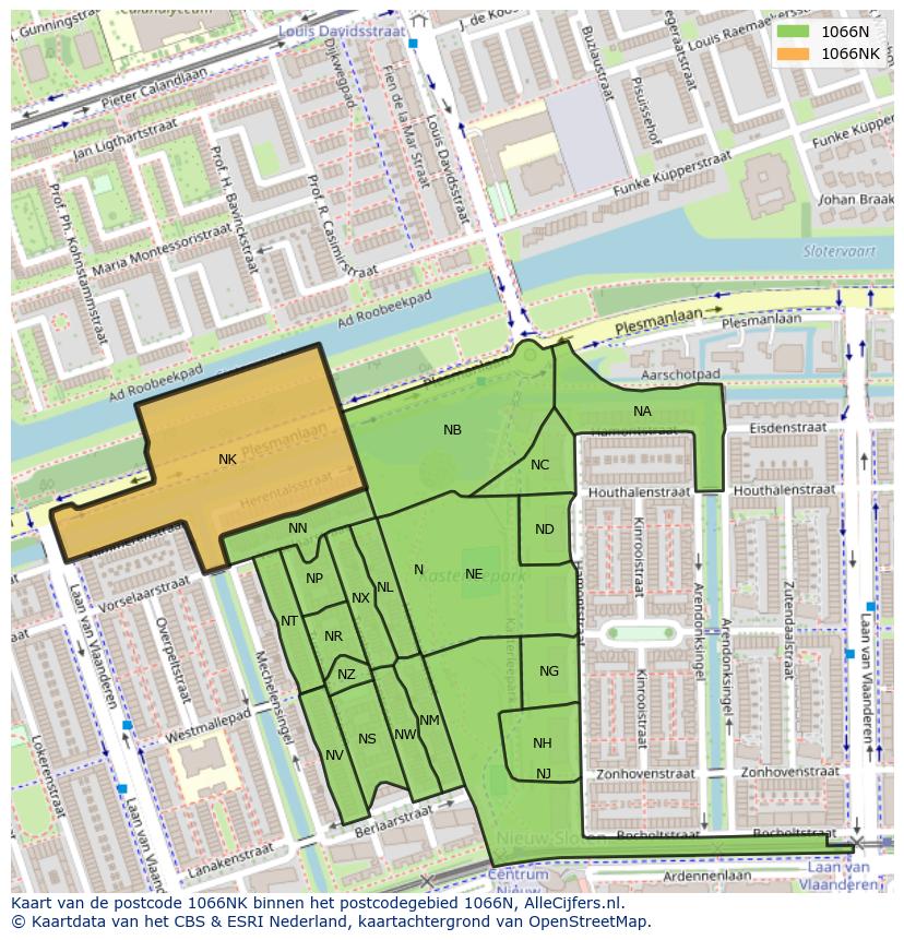 Afbeelding van het postcodegebied 1066 NK op de kaart.