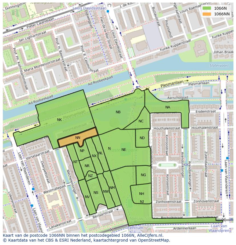 Afbeelding van het postcodegebied 1066 NN op de kaart.