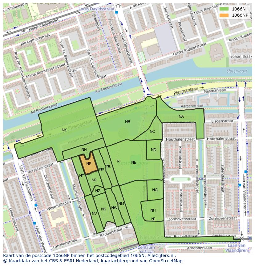 Afbeelding van het postcodegebied 1066 NP op de kaart.