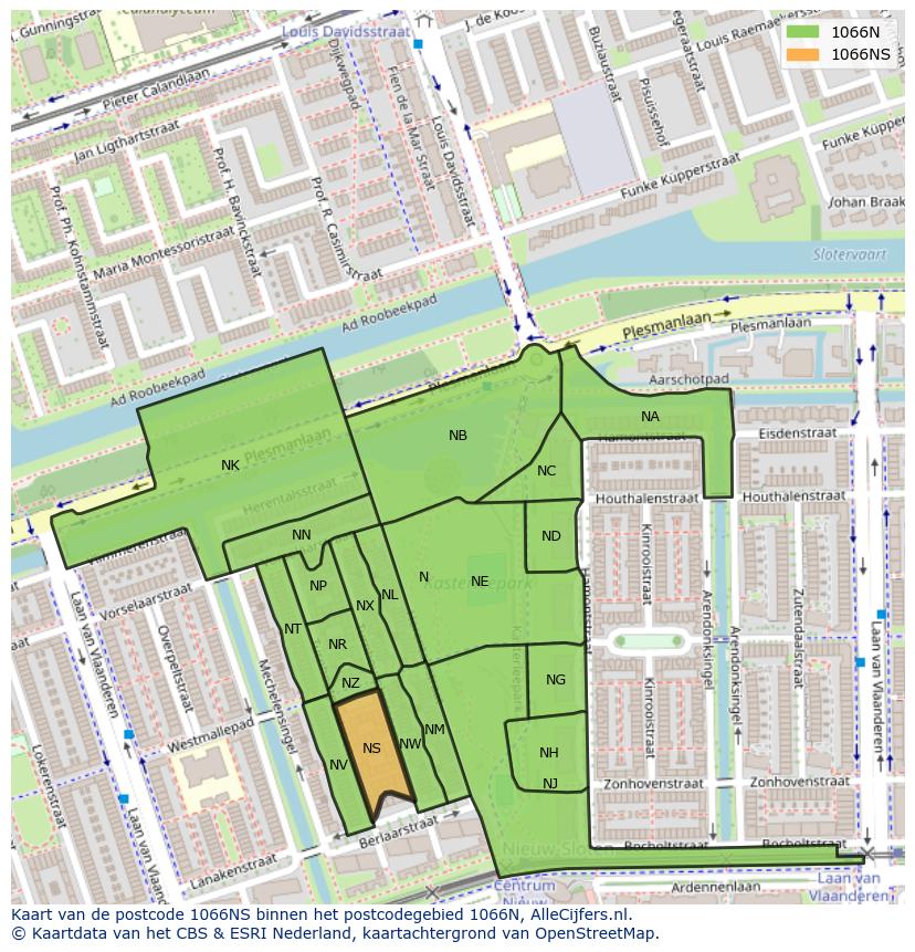 Afbeelding van het postcodegebied 1066 NS op de kaart.