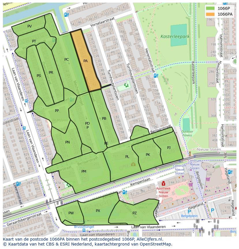 Afbeelding van het postcodegebied 1066 PA op de kaart.