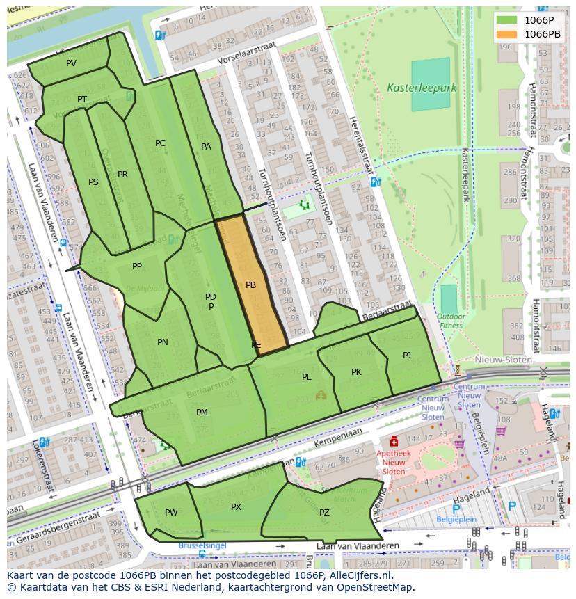 Afbeelding van het postcodegebied 1066 PB op de kaart.