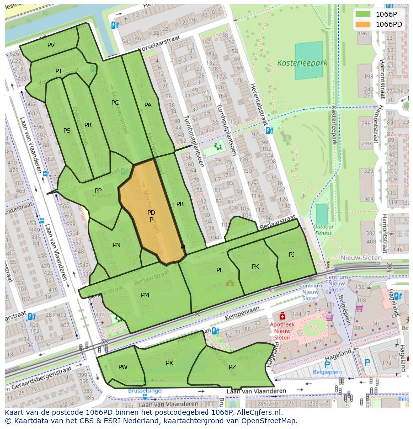 Afbeelding van het postcodegebied 1066 PD op de kaart.