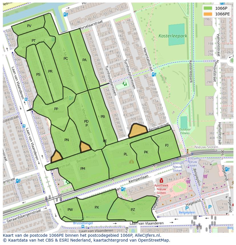 Afbeelding van het postcodegebied 1066 PE op de kaart.