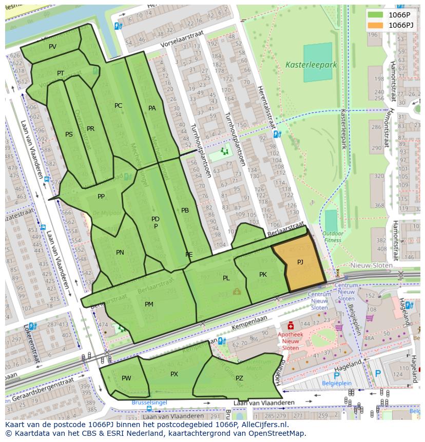 Afbeelding van het postcodegebied 1066 PJ op de kaart.