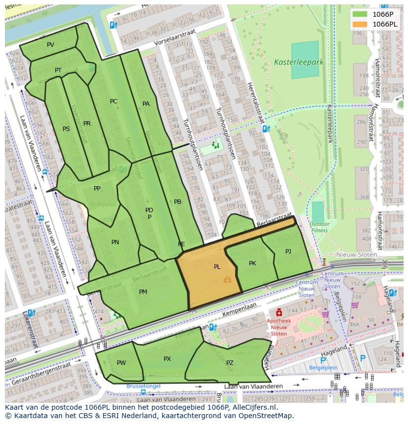 Afbeelding van het postcodegebied 1066 PL op de kaart.