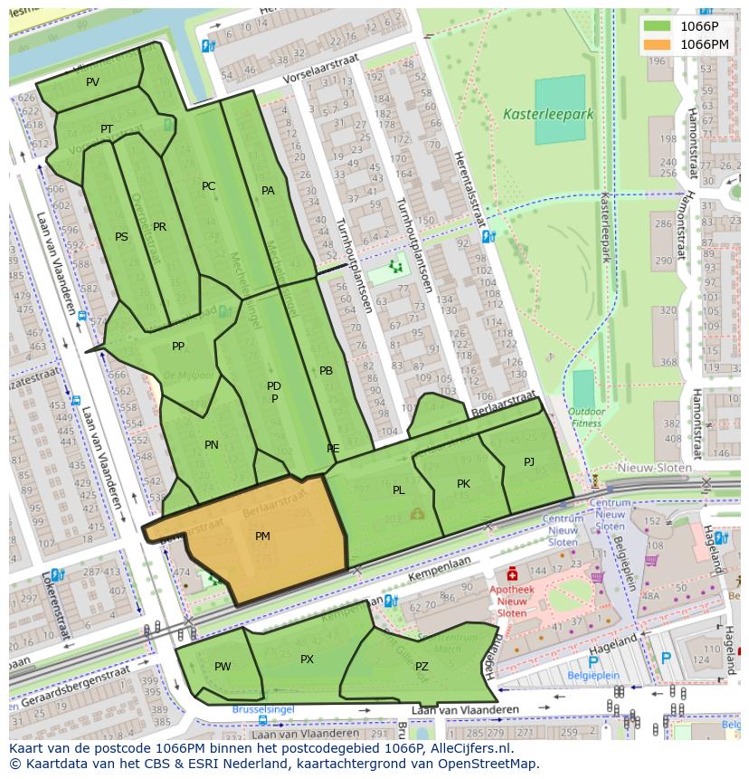 Afbeelding van het postcodegebied 1066 PM op de kaart.