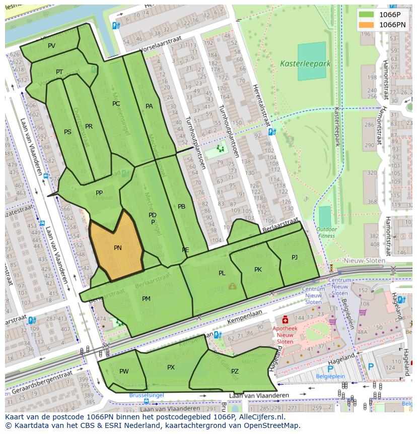 Afbeelding van het postcodegebied 1066 PN op de kaart.